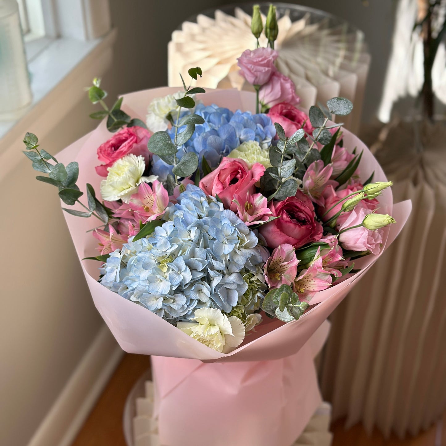 Blush Morning – Peony Roses, Hydrangea & Alstroemeria Bouquet