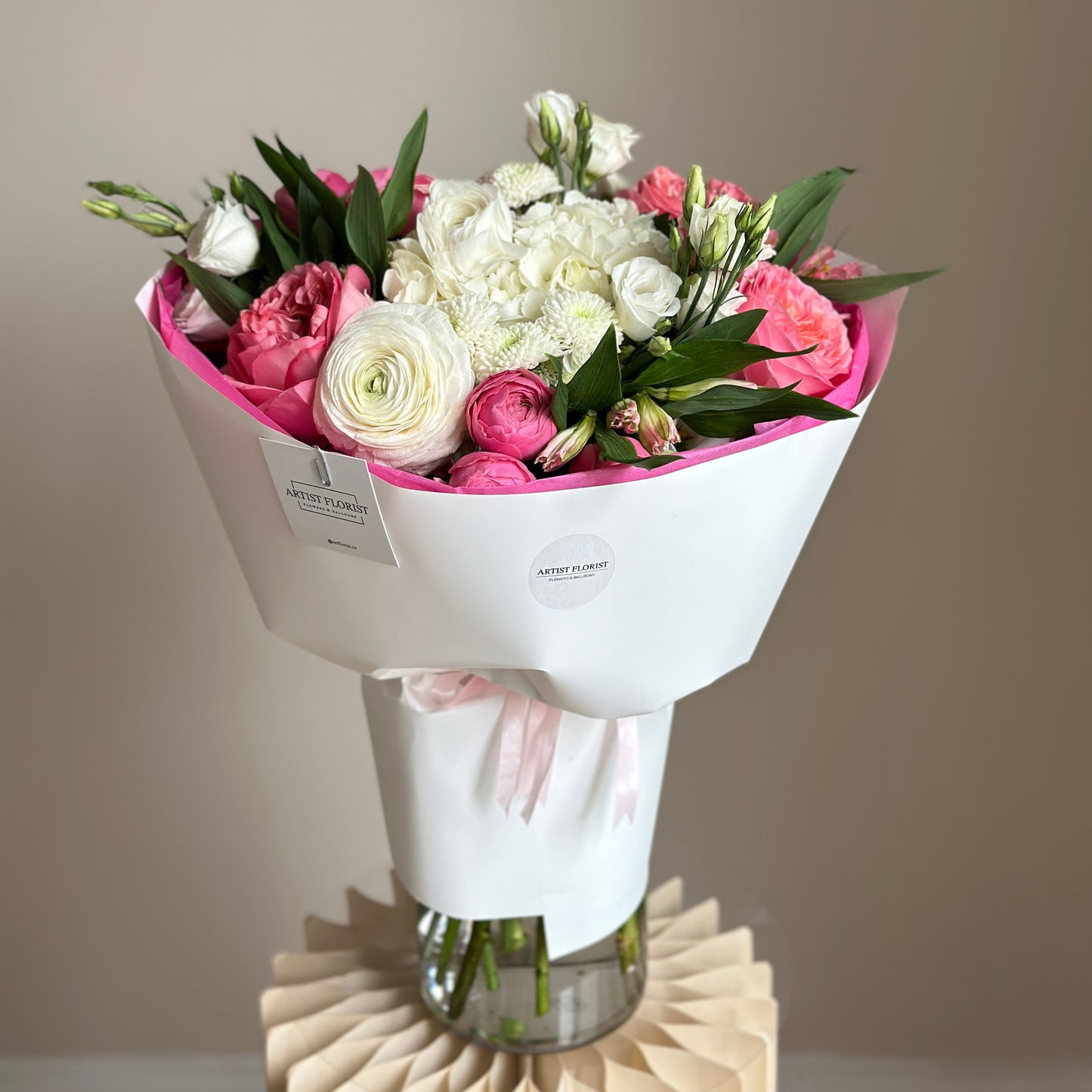 Deluxe Mixed Bouquet – Hydrangea, Ranunculus, Lisianthus, Garden Spray Roses & Alstroemeria