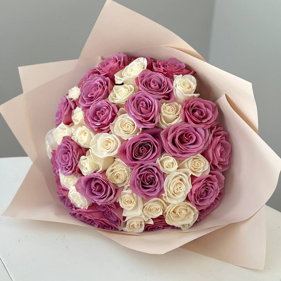 35 Premium White & Purple Roses Bouquet