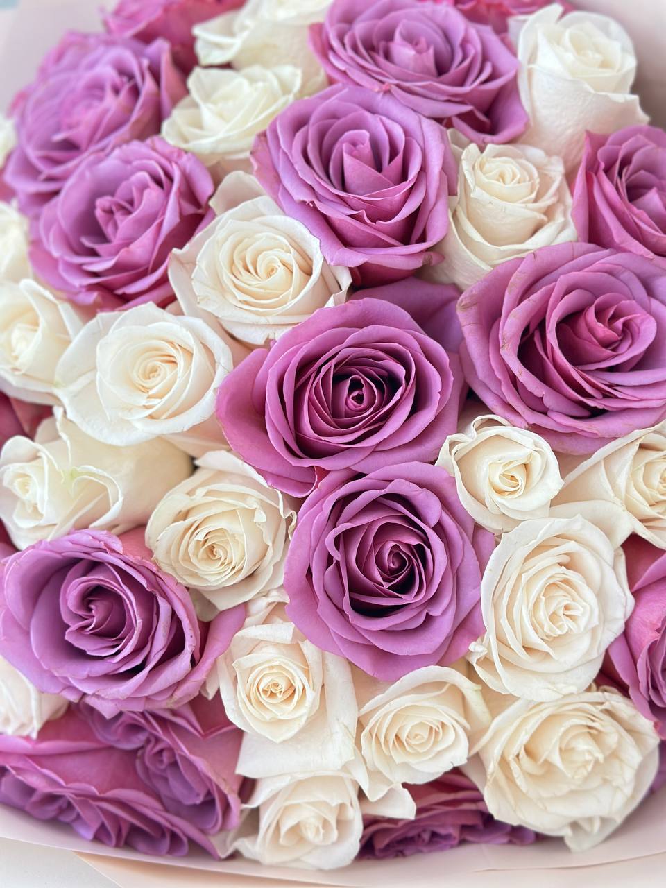 35 Premium White & Purple Roses Bouquet
