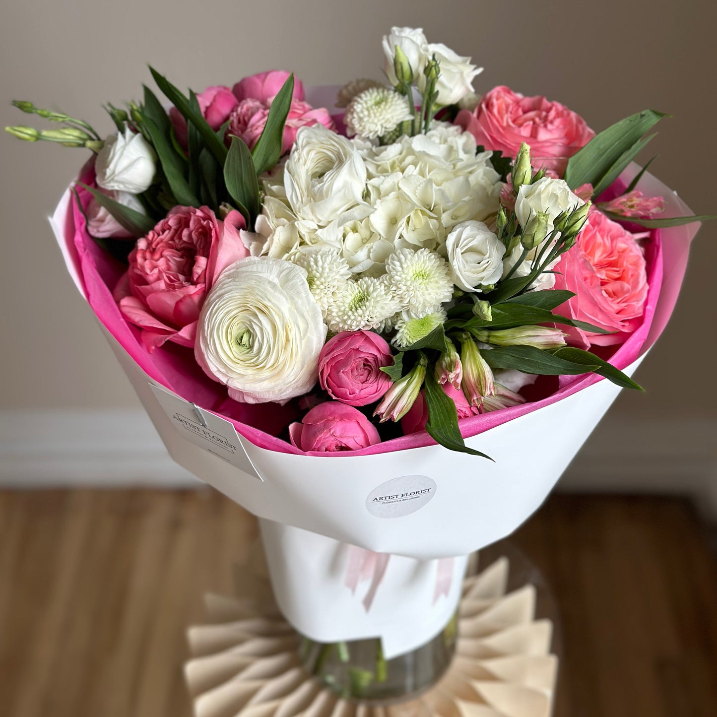 Deluxe Mixed Bouquet – Hydrangea, Ranunculus, Lisianthus, Garden Spray Roses & Alstroemeria