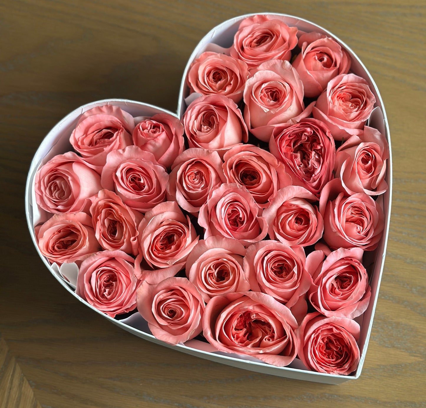 Ti Amo – Heart-Shaped Flower Box with 2 Dozen Pink Peony Roses