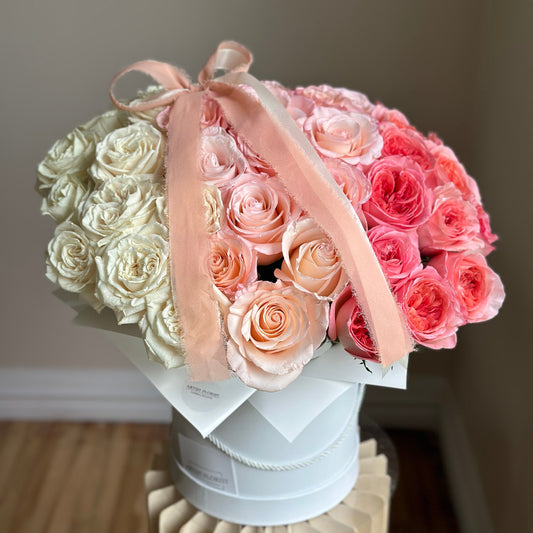 Blush Harmony – 50 Rose Ombre Hat Box