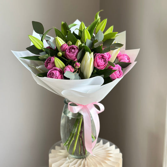 Whisper of Light – Lilies & Spray Garden Roses Bouquet
