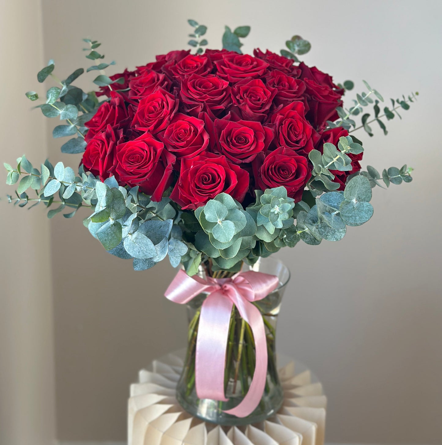 Burgundy Eucalyptus Royale – 25 Burgundy Roses Bouquet