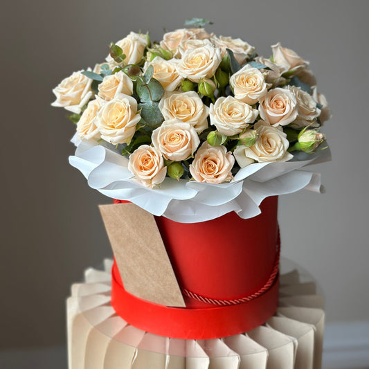 Vanilla Dream 
– Cream Spray Rose Hatbox Arrangement