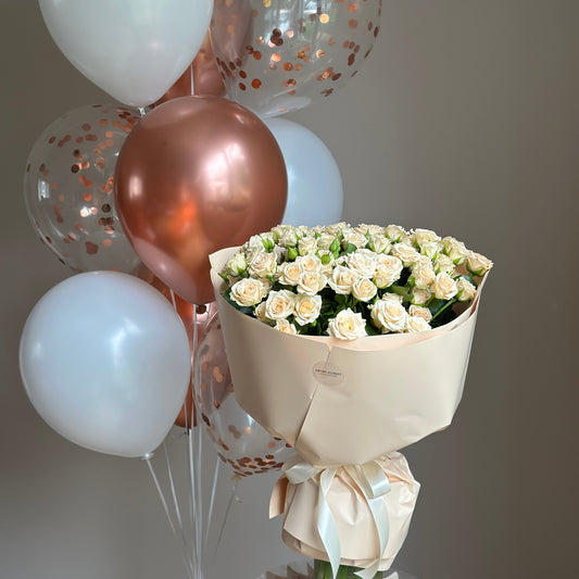 Cream Elegance Set | Spray Roses & Balloon Bundle