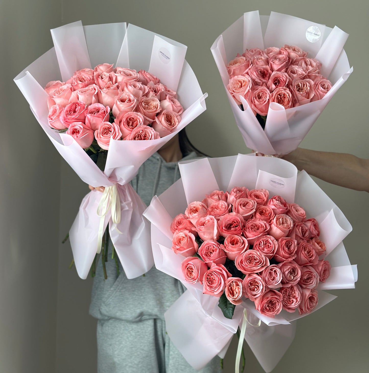 Classic Pink Roses Bouquet – 15, 25 or 35 Stems