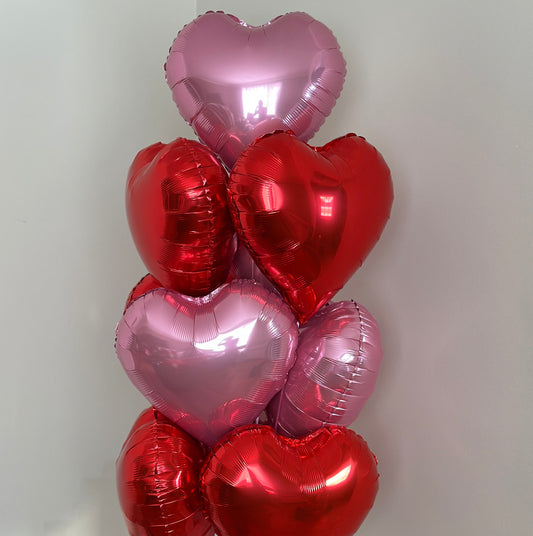 Pink & Red Heart Foil Balloons – Set of 10
